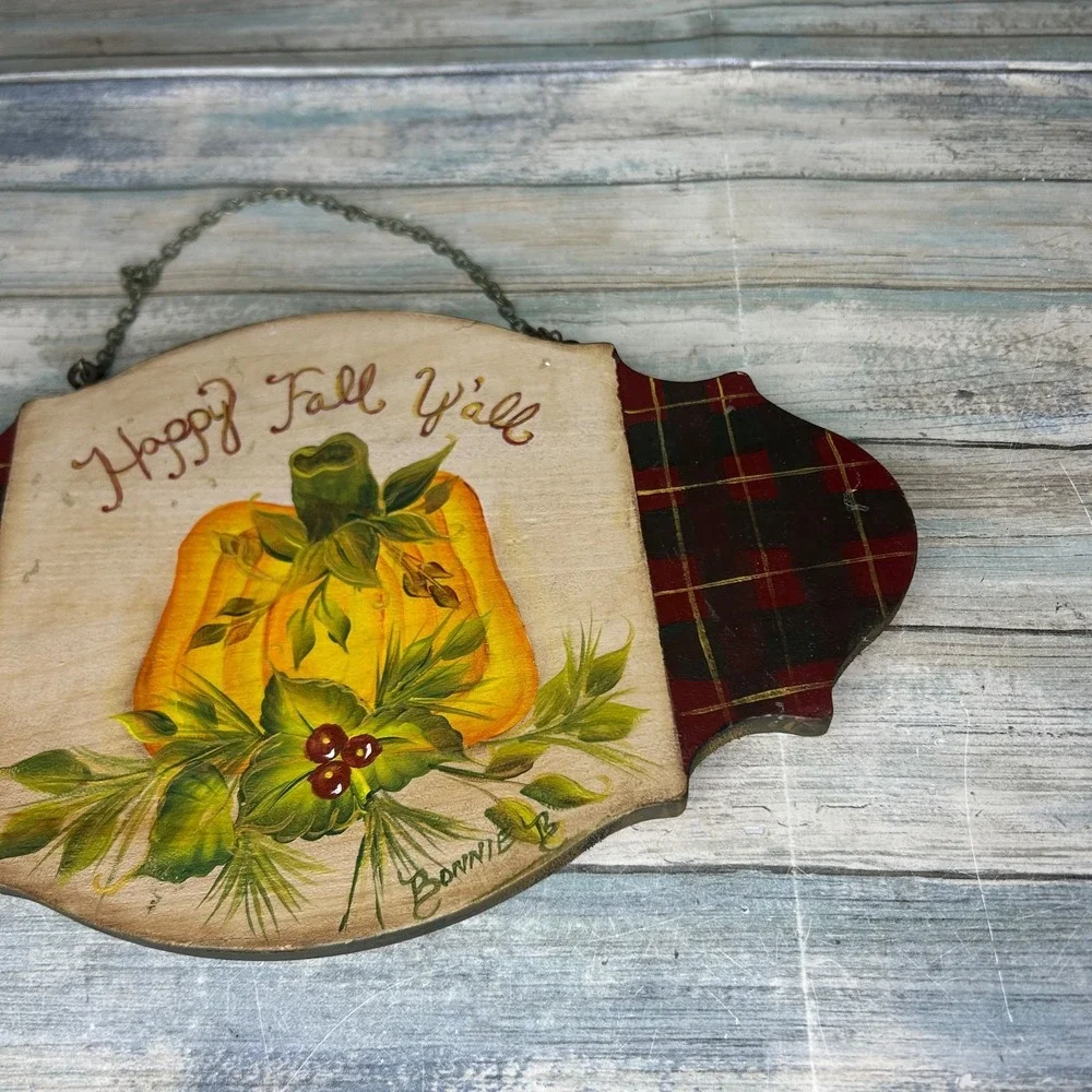 Vintage Wood Sign Fall Christmas Folk Primitive Handmade Cottagecore Two Sided